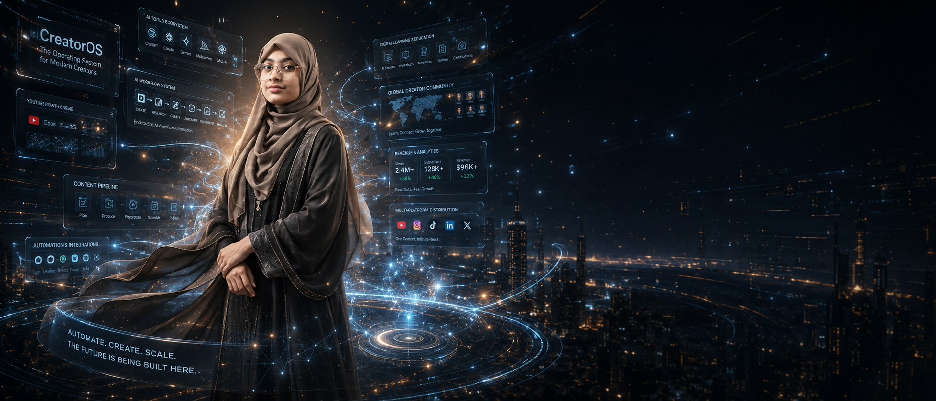 Areeba Hasan — AI Strategist CreatorOS night city